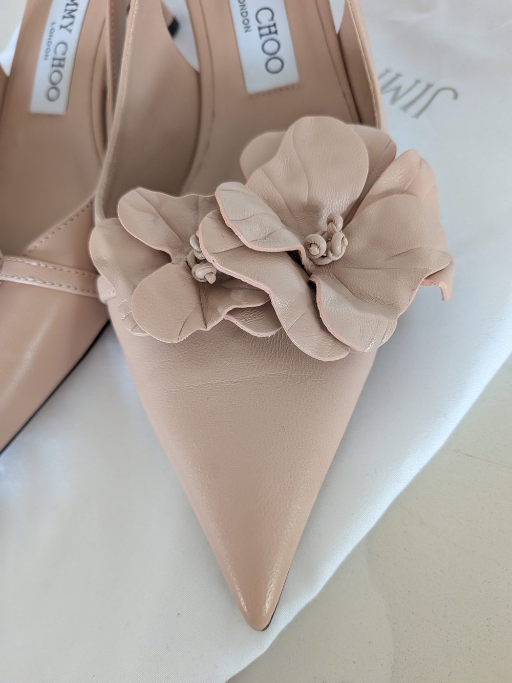 Jimmy Choo Women's Nude Slingback Flower Pointed-Toe Pumps - Picture 6 of 9